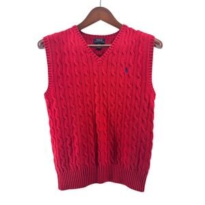 Polo Ralph Lauren Red Cable Knit Sweater Vest 100% Cotton V-Neck